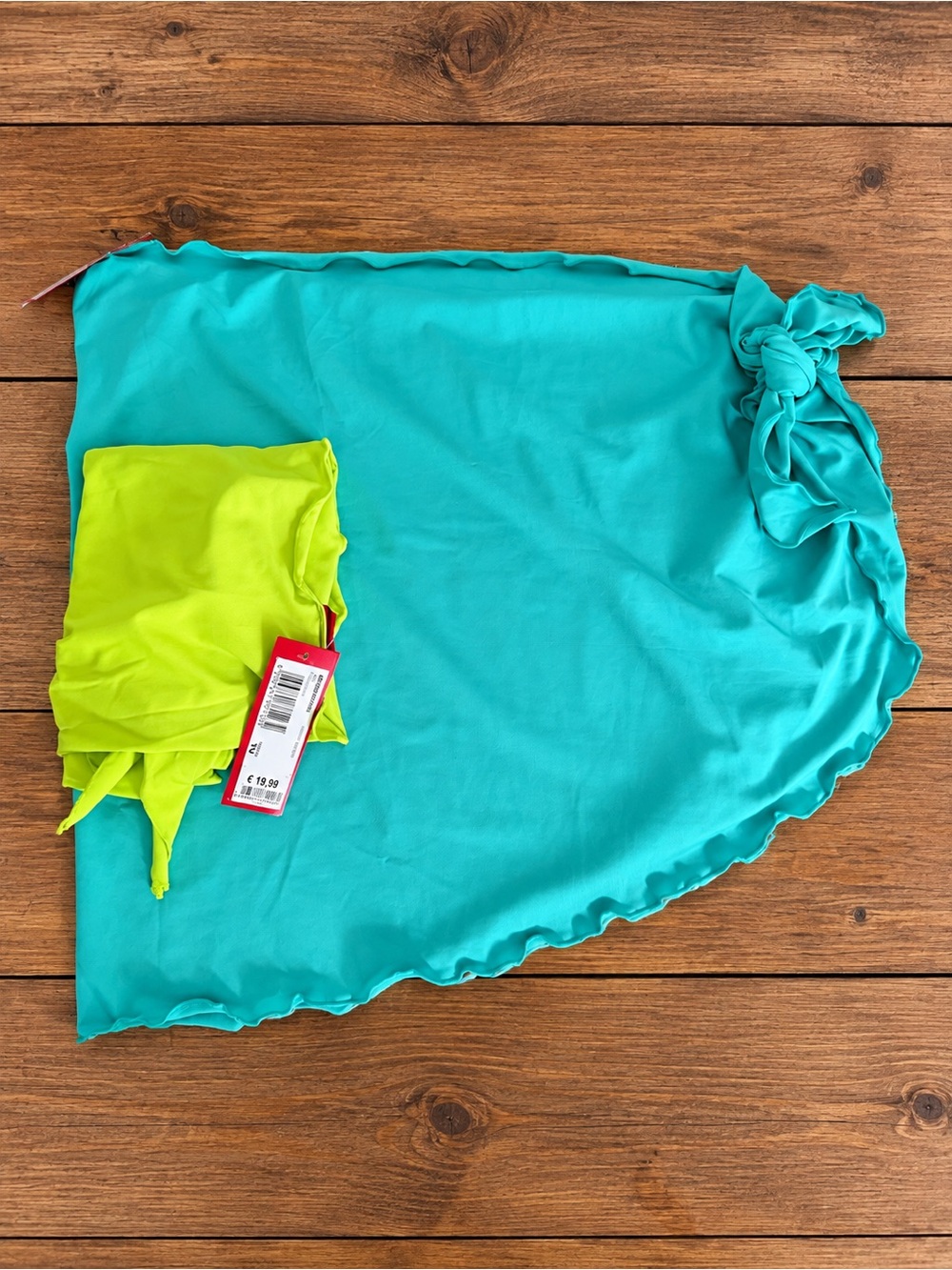 Turquoise Tie-Side Swim Sarong with Lime Accent